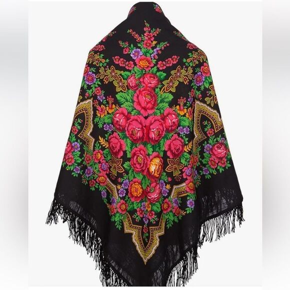 Pavlovo Posad Wool Russian Beauty Shawl Platok Large Square Scarf Wrap 56x56” - Picture 1 of 9